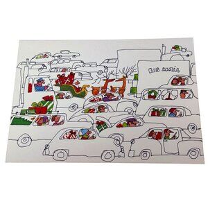 Vintage 1970s Christmas Cards 15  John Faulkner Humorous Santa in Traffic Jam